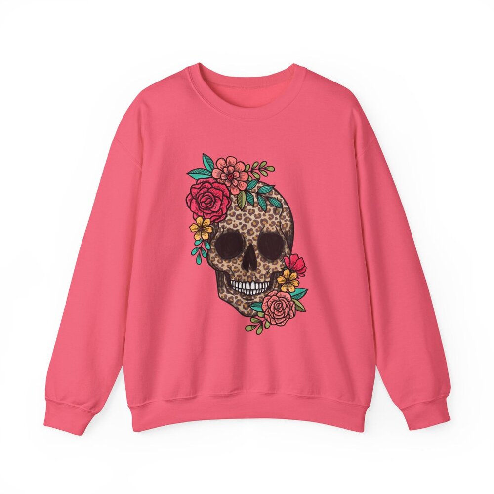 Skull with Vibrant Flowers Unisex Gildan Sweatshirt Crewneck - Picture 3 of 13